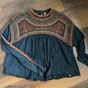Free People Long Sleeve Embroidery Top